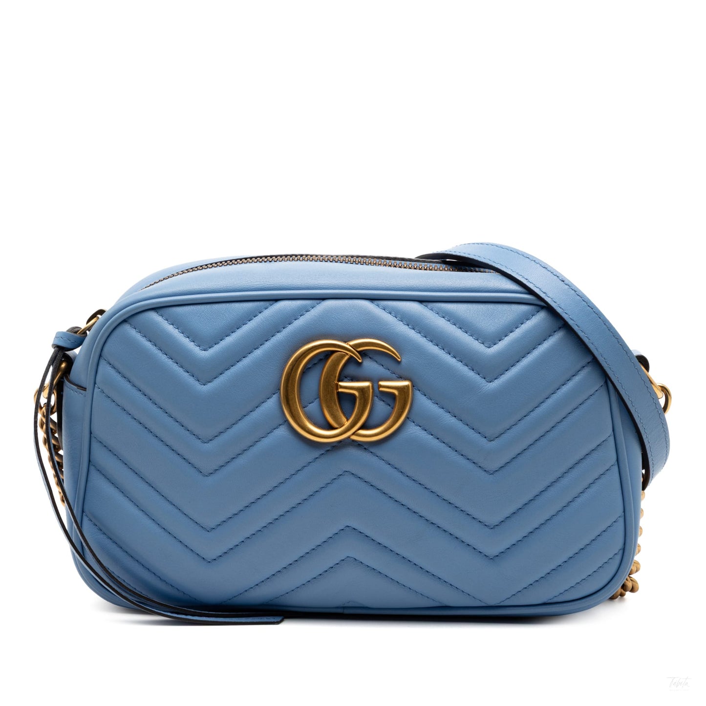 Second hand Gucci GG Marmont Small Matelassé Leather Camera Bag Blue - Tabita Bags
