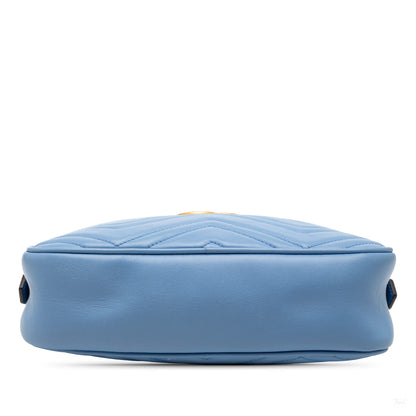 Second hand Gucci GG Marmont Small Matelassé Leather Camera Bag Blue - Tabita Bags