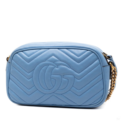 Second hand Gucci GG Marmont Small Matelassé Leather Camera Bag Blue - Tabita Bags