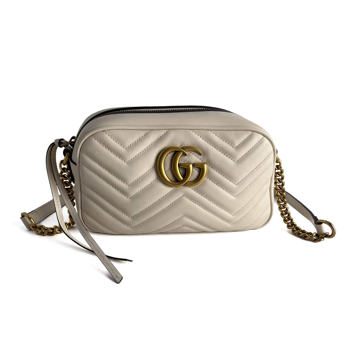 Second hand Gucci GG Marmont Small Matelassé Leather Camera Bag Off - White - Tabita Bags
