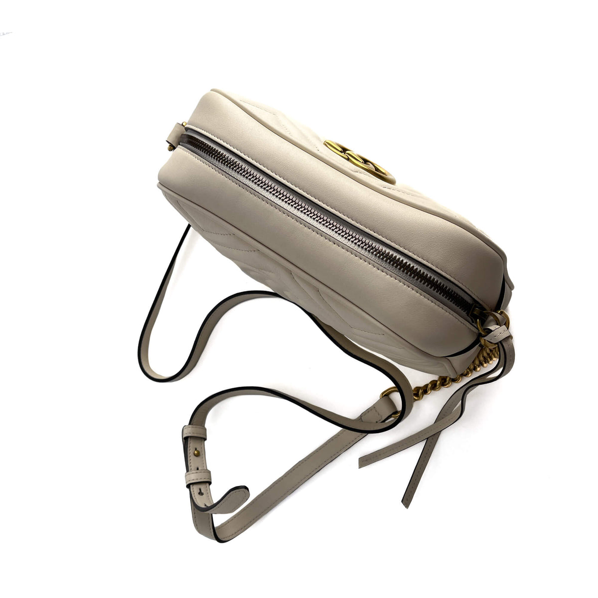 Second hand Gucci GG Marmont Small Matelassé Leather Camera Bag Off - White - Tabita Bags
