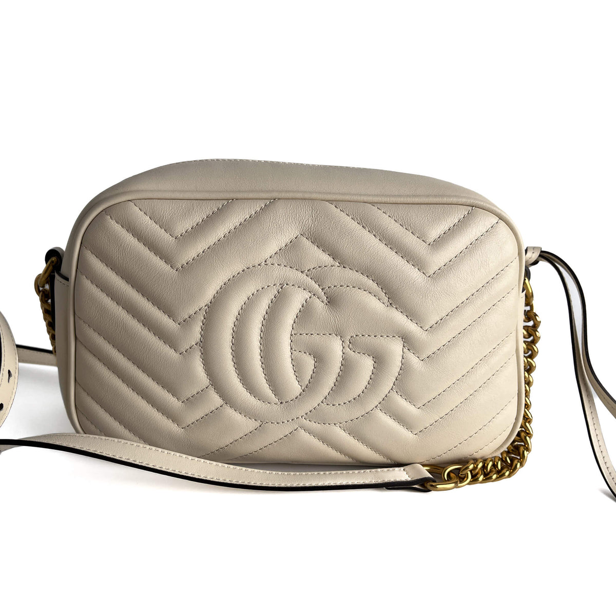 Second hand Gucci GG Marmont Small Matelassé Leather Camera Bag Off - White - Tabita Bags