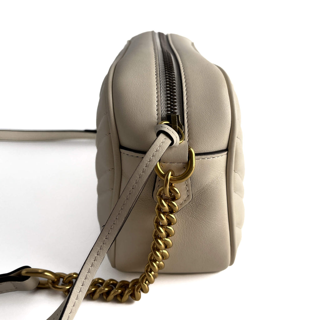 Second hand Gucci GG Marmont Small Matelassé Leather Camera Bag Off - White - Tabita Bags