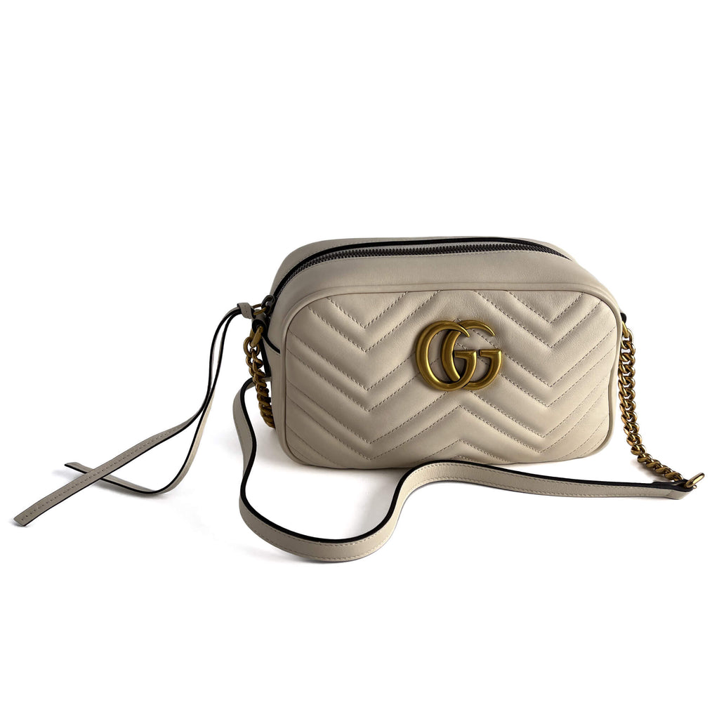 Second hand Gucci GG Marmont Small Matelassé Leather Camera Bag Off - White - Tabita Bags