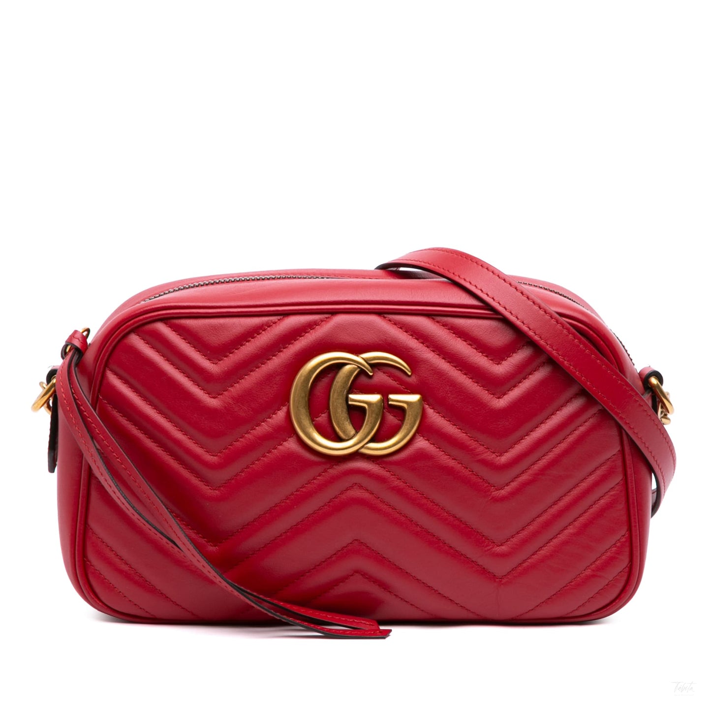 Second hand Gucci GG Marmont Small Matelassé Leather Camera Bag Red - Tabita Bags