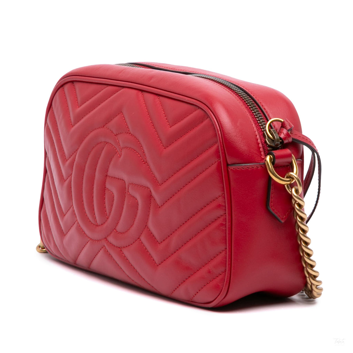Second hand Gucci GG Marmont Small Matelassé Leather Camera Bag Red - Tabita Bags