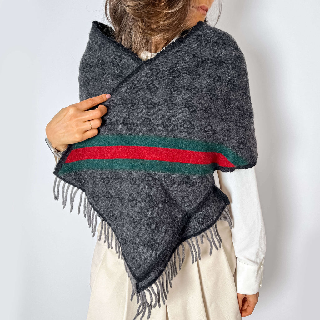 Second hand Gucci GG Striped GG Wool & Alpaca Scarve Grey - Tabita Bags