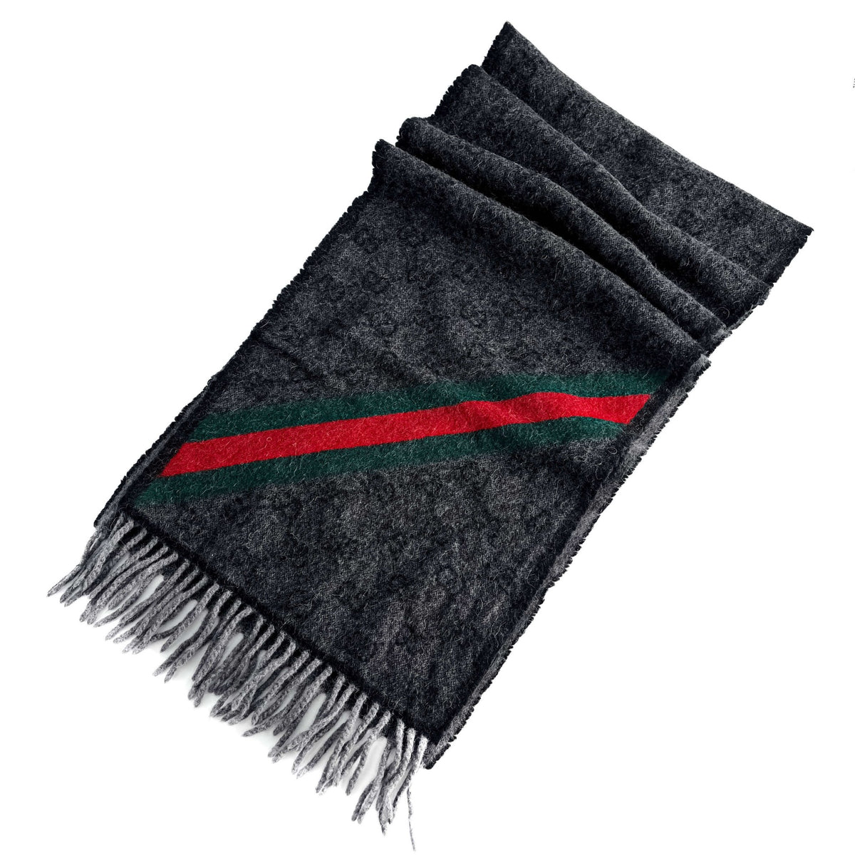 Second hand Gucci GG Striped GG Wool & Alpaca Scarve Grey - Tabita Bags