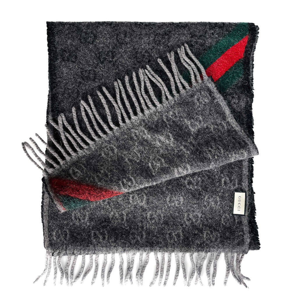 Second hand Gucci GG Striped GG Wool & Alpaca Scarve Grey - Tabita Bags
