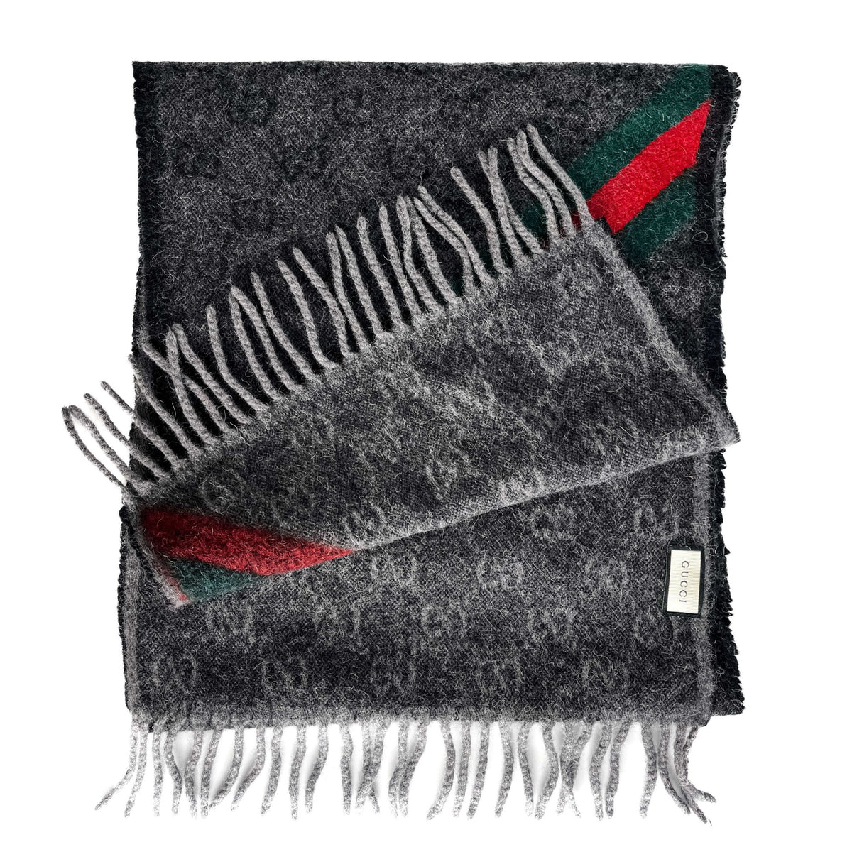 Second hand Gucci GG Striped GG Wool & Alpaca Scarve Grey - Tabita Bags