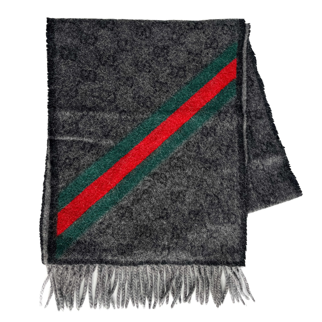 Second hand Gucci GG Striped GG Wool & Alpaca Scarve Grey - Tabita Bags