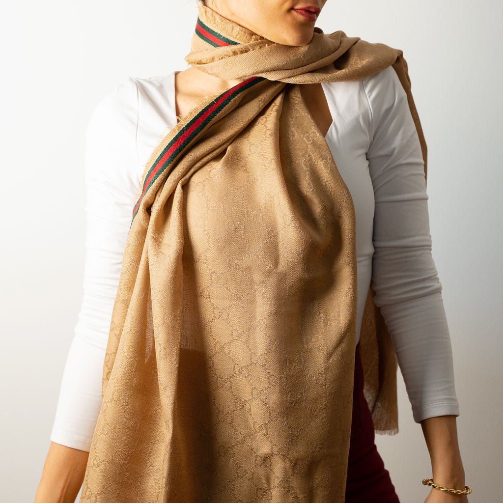 Second hand Gucci GG Striped silk & cotton Foulard GG Supreme - Tabita Bags