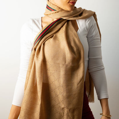 Second hand Gucci GG Striped silk & cotton Foulard GG Supreme - Tabita Bags