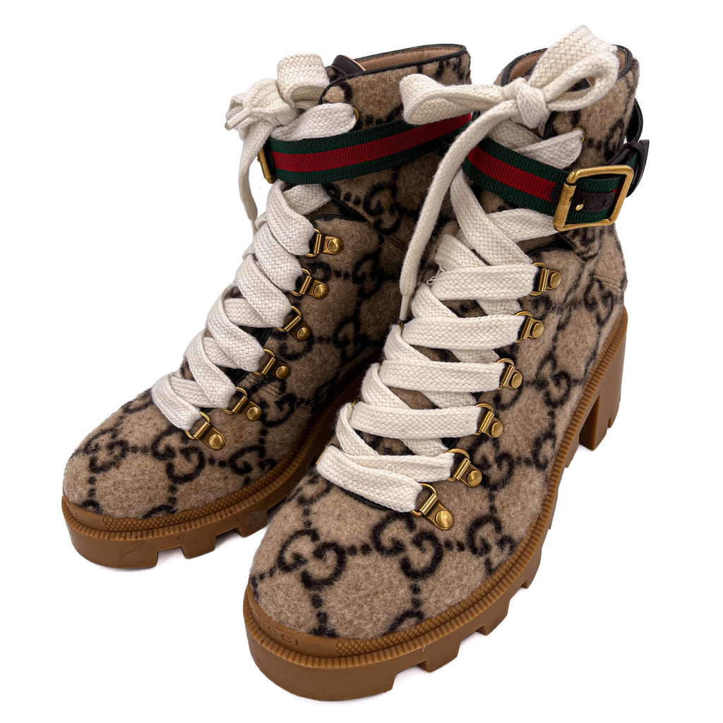 Second hand Gucci High Heel Boots GG Leather & Fabric 38 GG Supreme - Tabita Bags