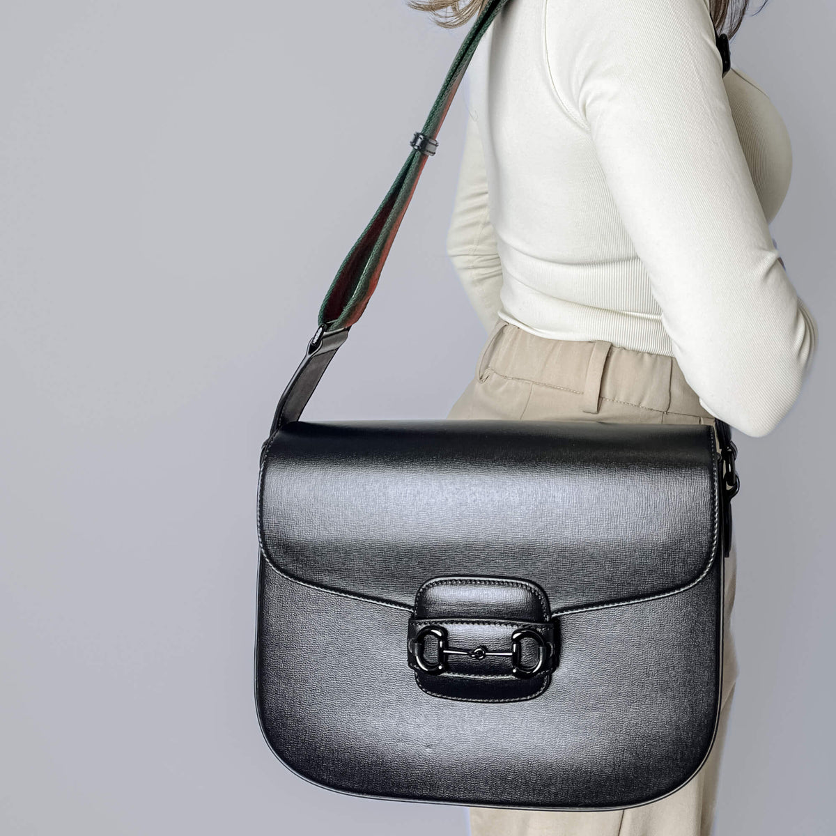 Second hand Gucci Horsebit 1955 Leather 2 - Ways Messenger Shoulder Bag Black - Tabita Bags