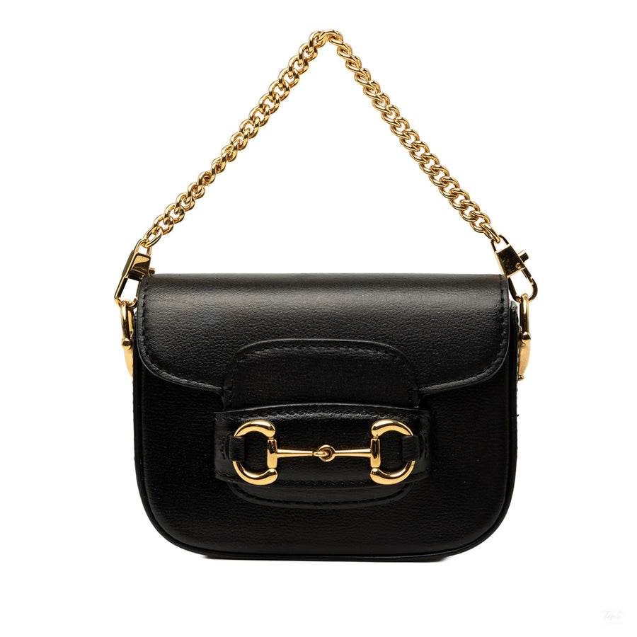 Second hand Gucci Horsebit 1955 Mini Calfskin Satchel Shoulder Bag Black - Tabita Bags
