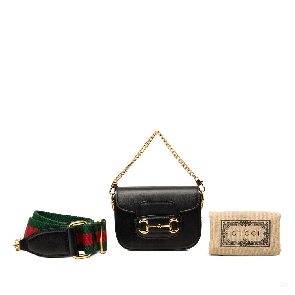 Second hand Gucci Horsebit 1955 Mini Calfskin Satchel Shoulder Bag Black - Tabita Bags
