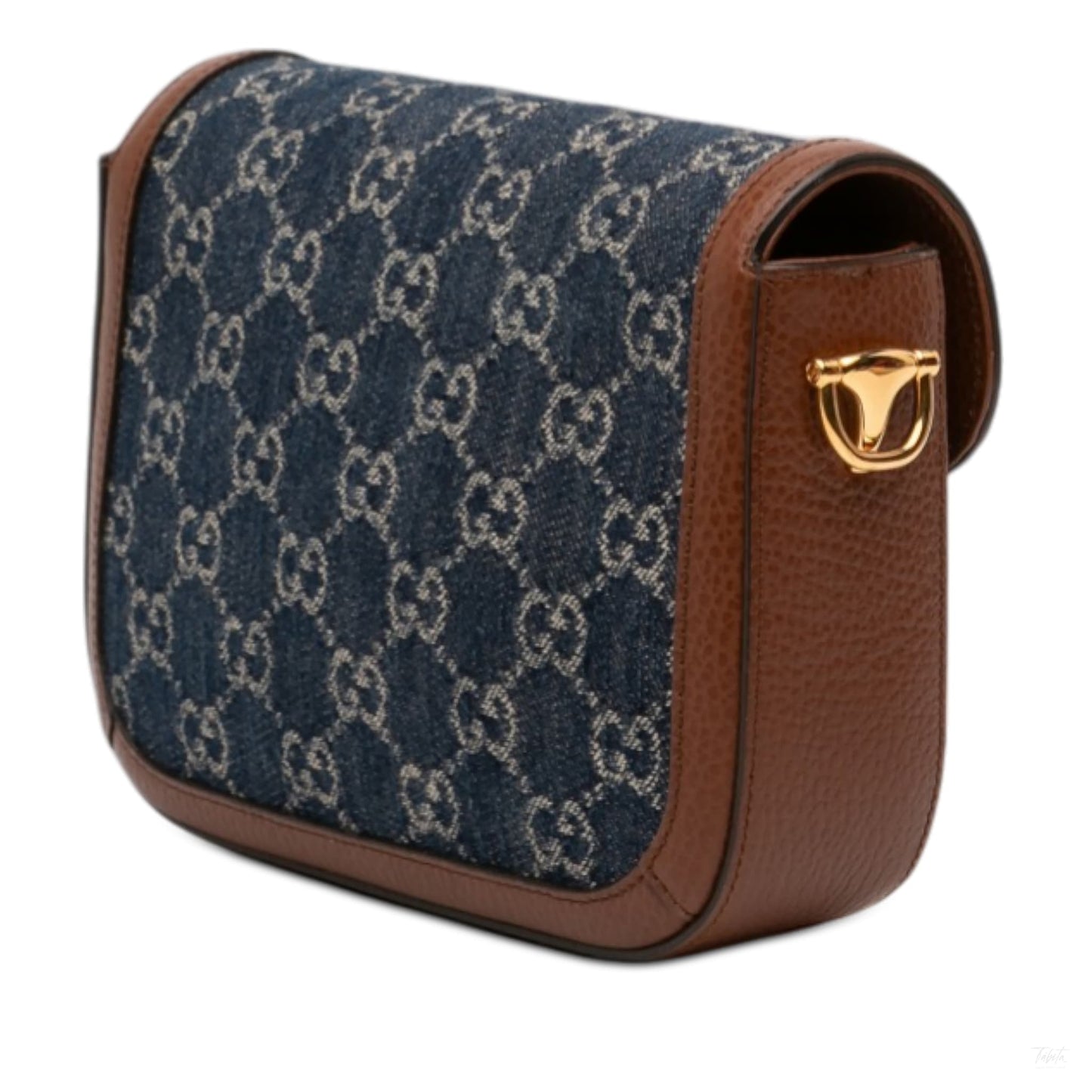 Second hand Gucci Horsebit 1955 Small Denim GG Messenger Shoulder Bag Blue - Tabita Bags