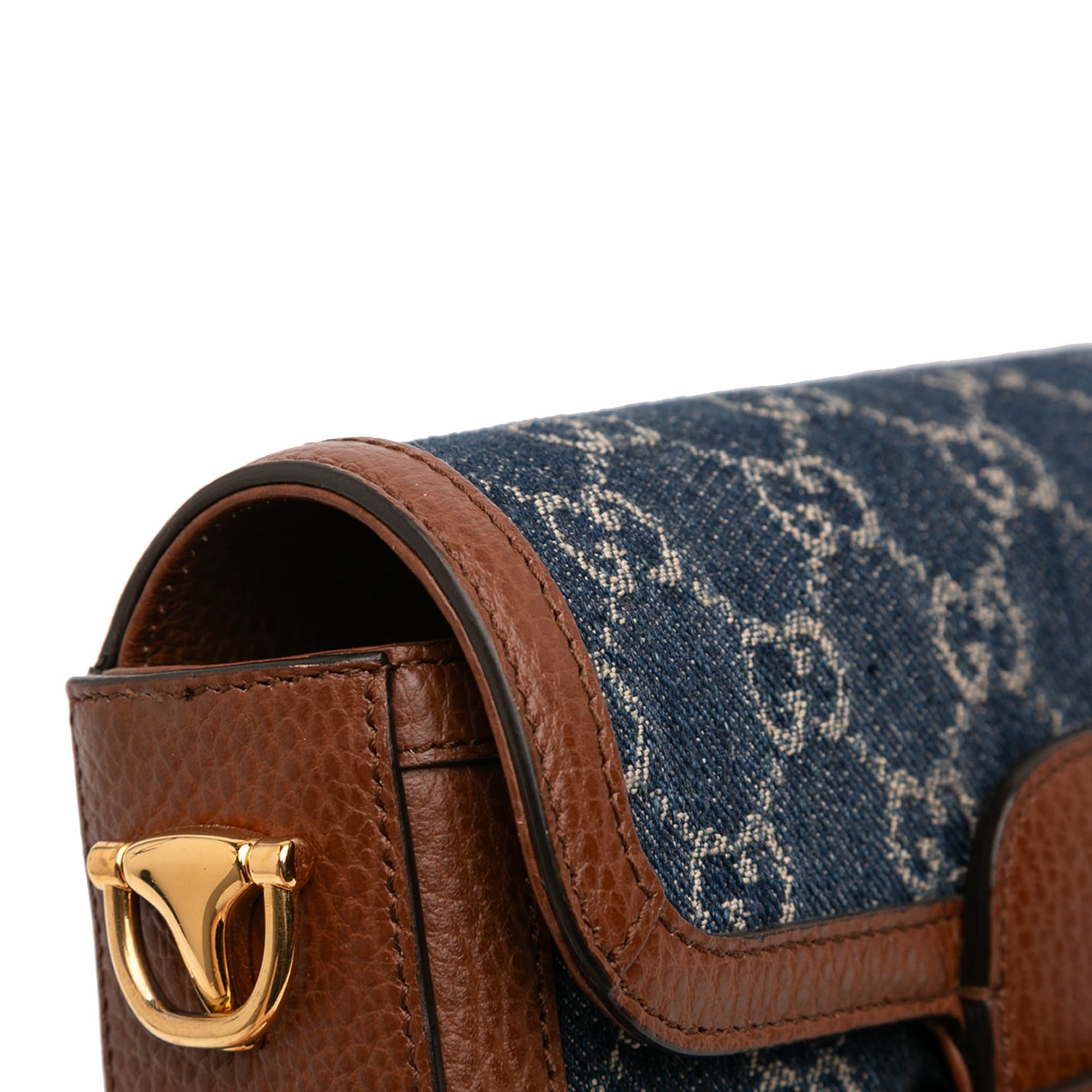 Second hand Gucci Horsebit 1955 Small Denim GG Messenger Shoulder Bag Blue - Tabita Bags