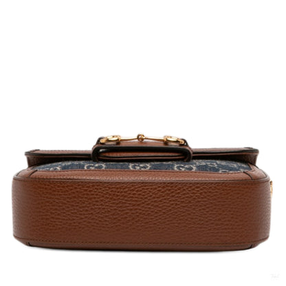 Second hand Gucci Horsebit 1955 Small Denim GG Messenger Shoulder Bag Blue - Tabita Bags