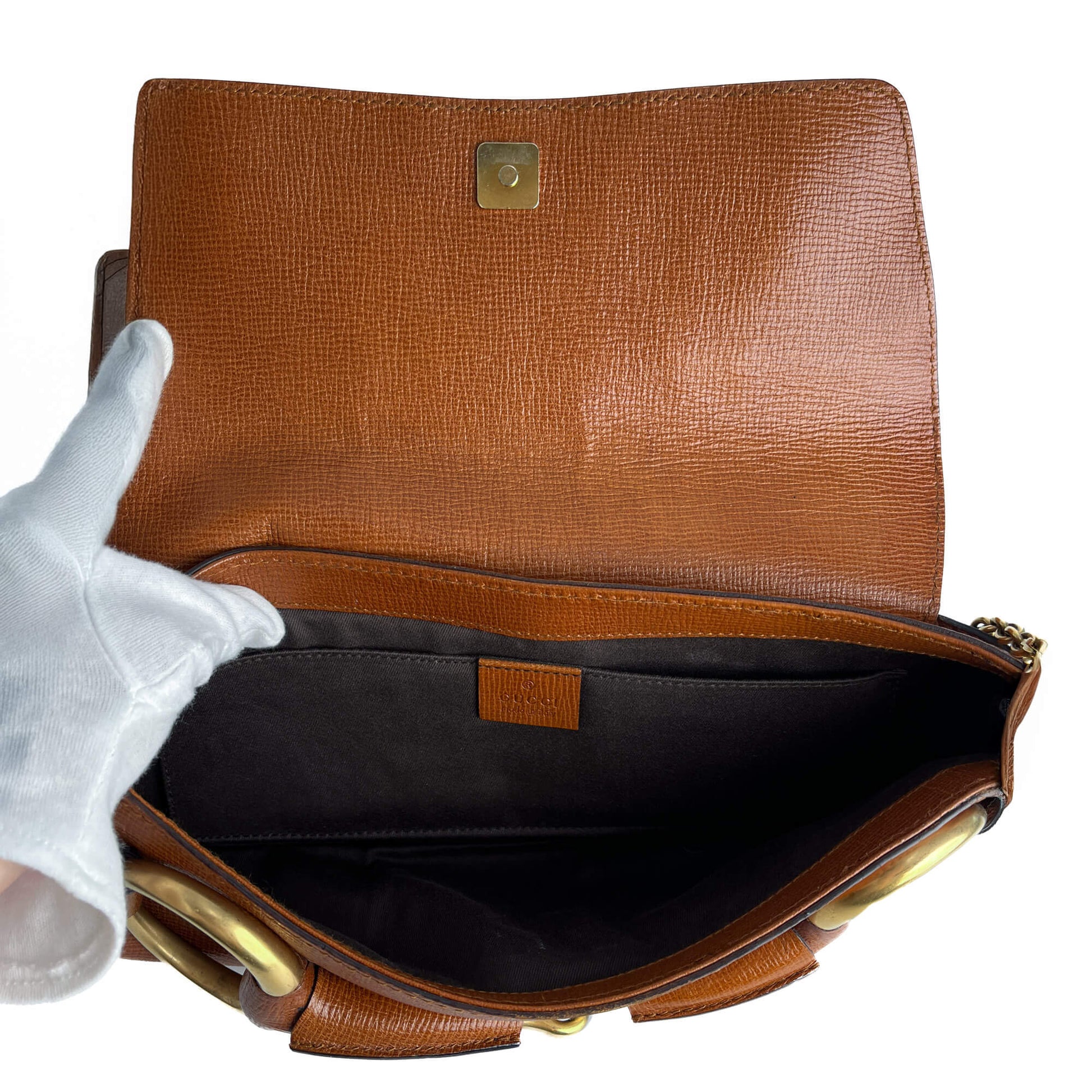 Second hand Gucci Horsebit 1955 Small Leather Baguette Shoulder Bag Brown - Tabita Bags