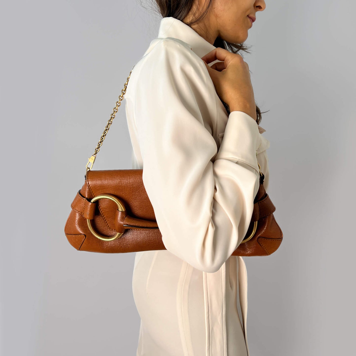 Second hand Gucci Horsebit 1955 Small Leather Baguette Shoulder Bag Brown - Tabita Bags