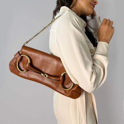 Second hand Gucci Horsebit 1955 Small Leather Baguette Shoulder Bag Brown - Tabita Bags