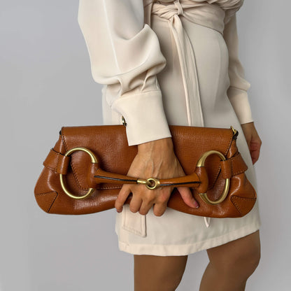 Second hand Gucci Horsebit 1955 Small Leather Baguette Shoulder Bag Brown - Tabita Bags