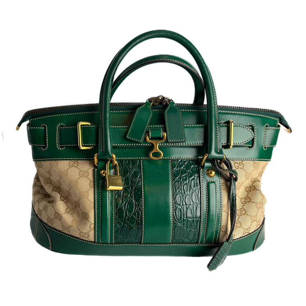 Second hand Gucci Horsebit Britt Boston Large Canvas Bowler Handbag GG Supreme - Tabita Bags