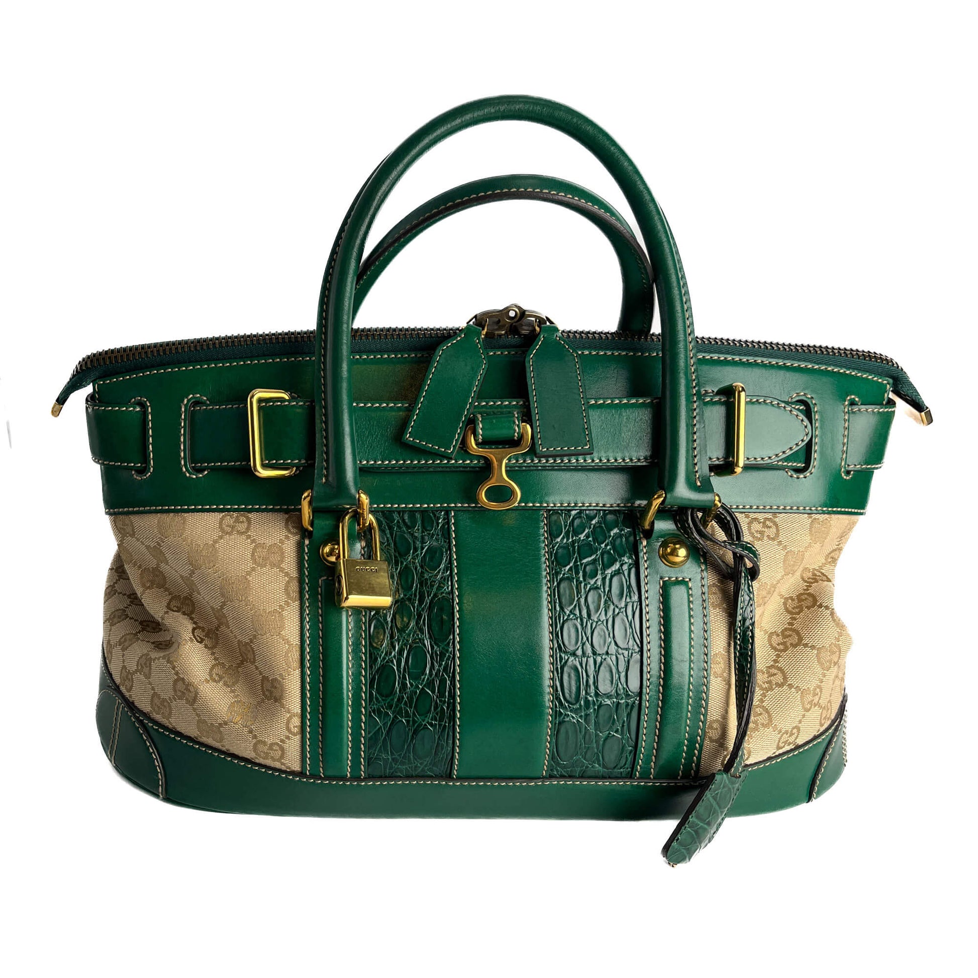 Second hand Gucci Horsebit Britt Boston Large Canvas Bowler Handbag GG Supreme - Tabita Bags