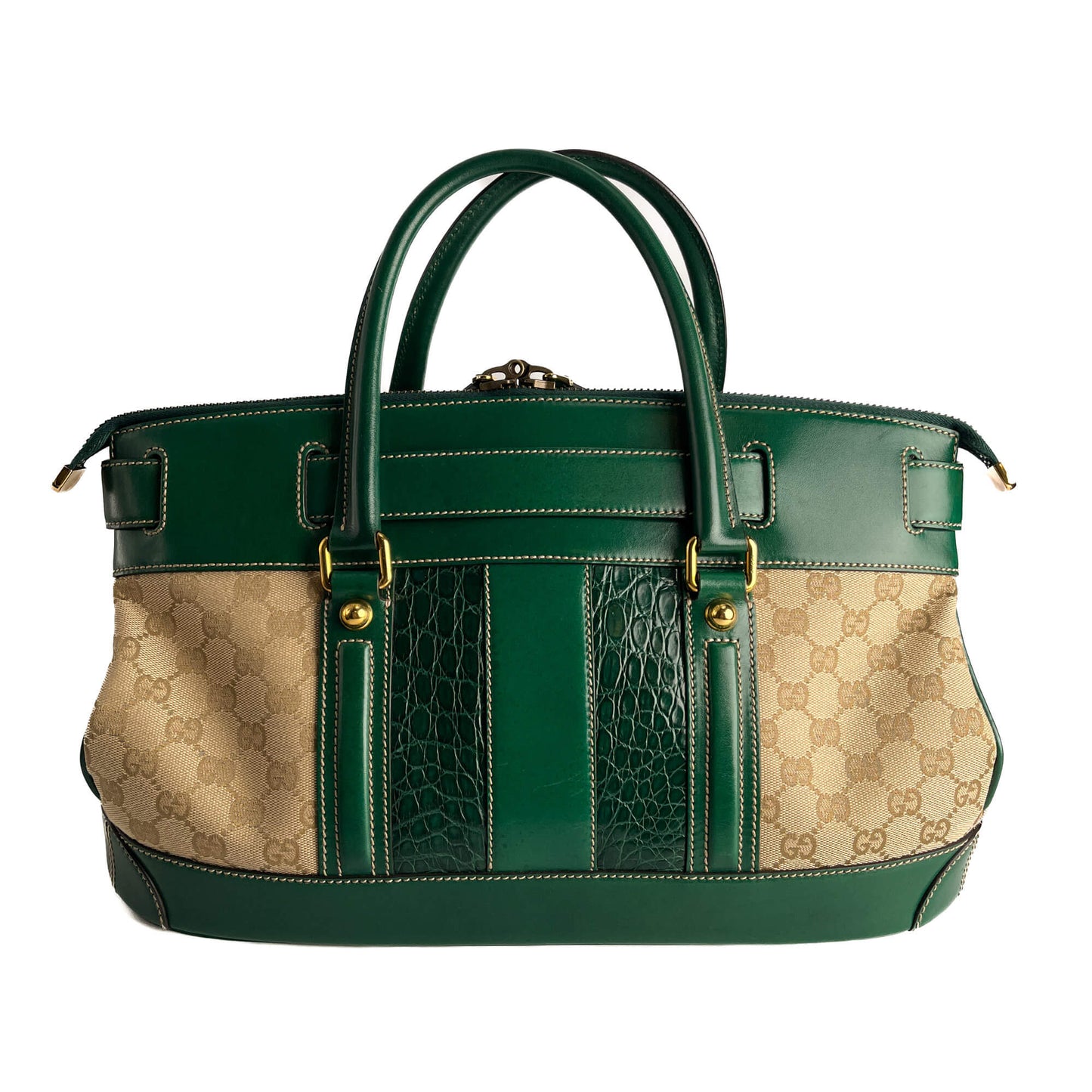 Second hand Gucci Horsebit Britt Boston Large Canvas Bowler Handbag GG Supreme - Tabita Bags