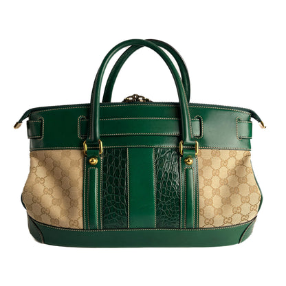 Second hand Gucci Horsebit Britt Boston Large Canvas Bowler Handbag GG Supreme - Tabita Bags