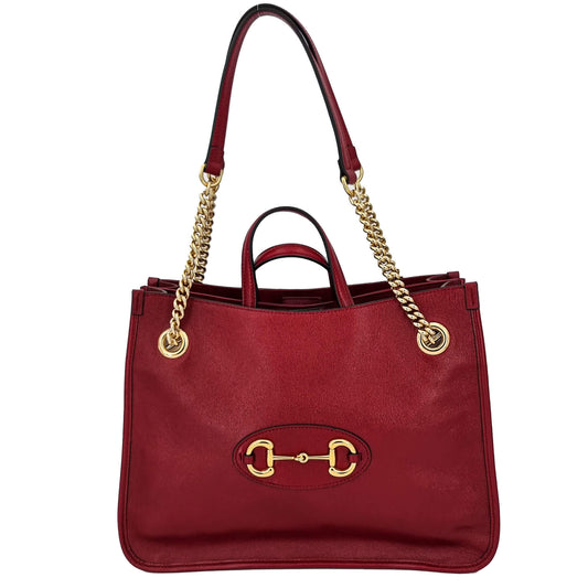 Second hand Gucci Horsebit Leather 2 - Ways Tote Shoulder Bag Red - Tabita Bags