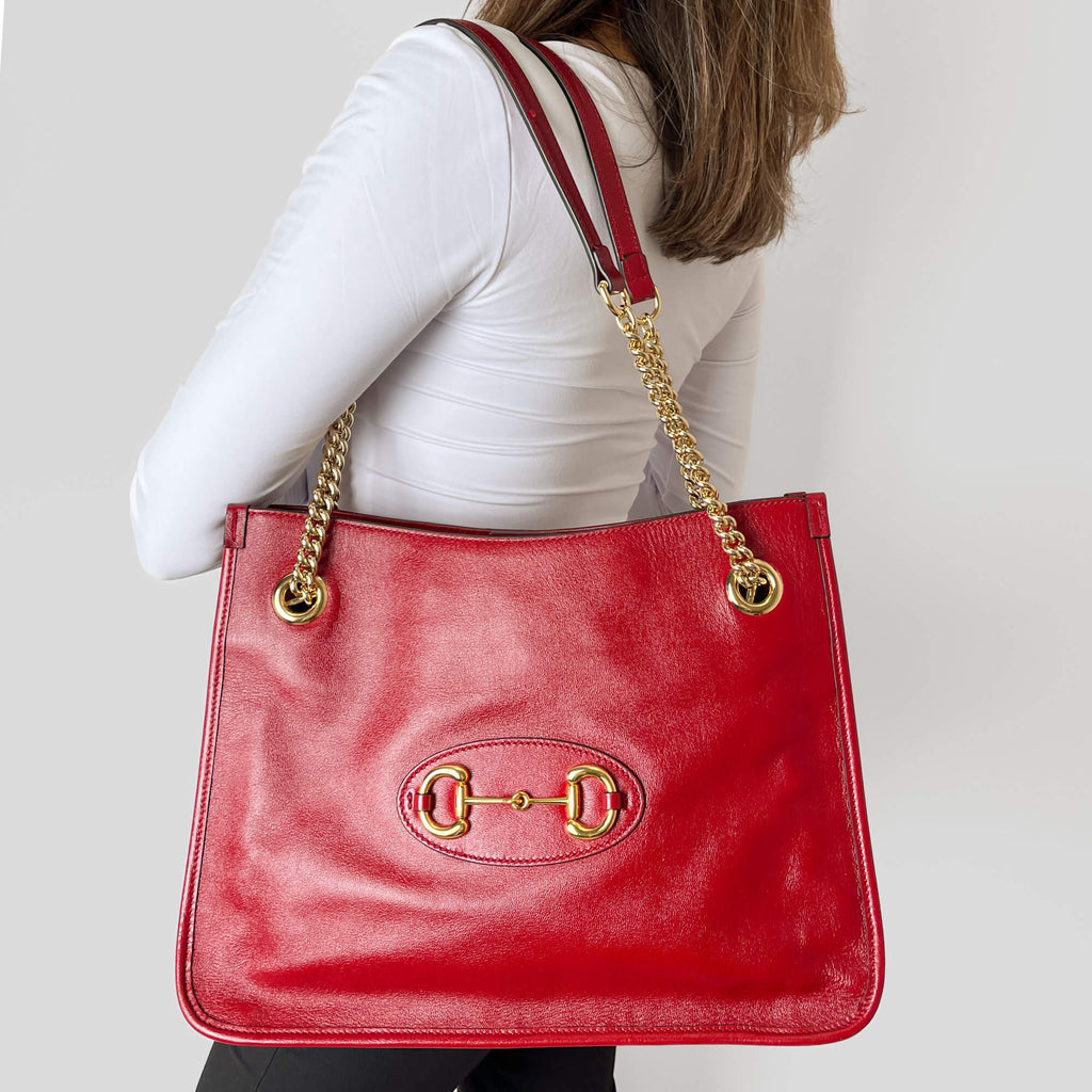 Second hand Gucci Horsebit Leather 2 - Ways Tote Shoulder Bag Red - Tabita Bags