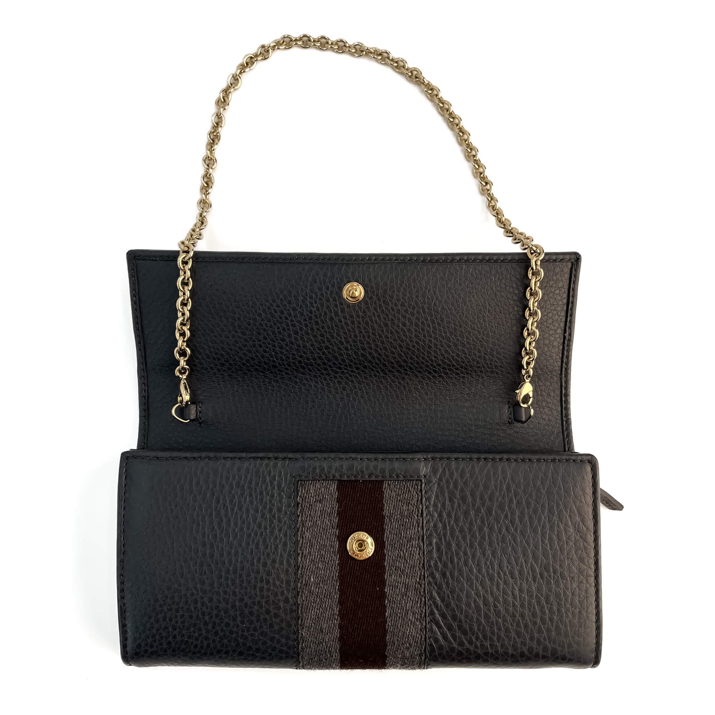 Second hand Gucci Horsebit Web Leather Wallet on Chain Handbag Grey - Tabita Bags