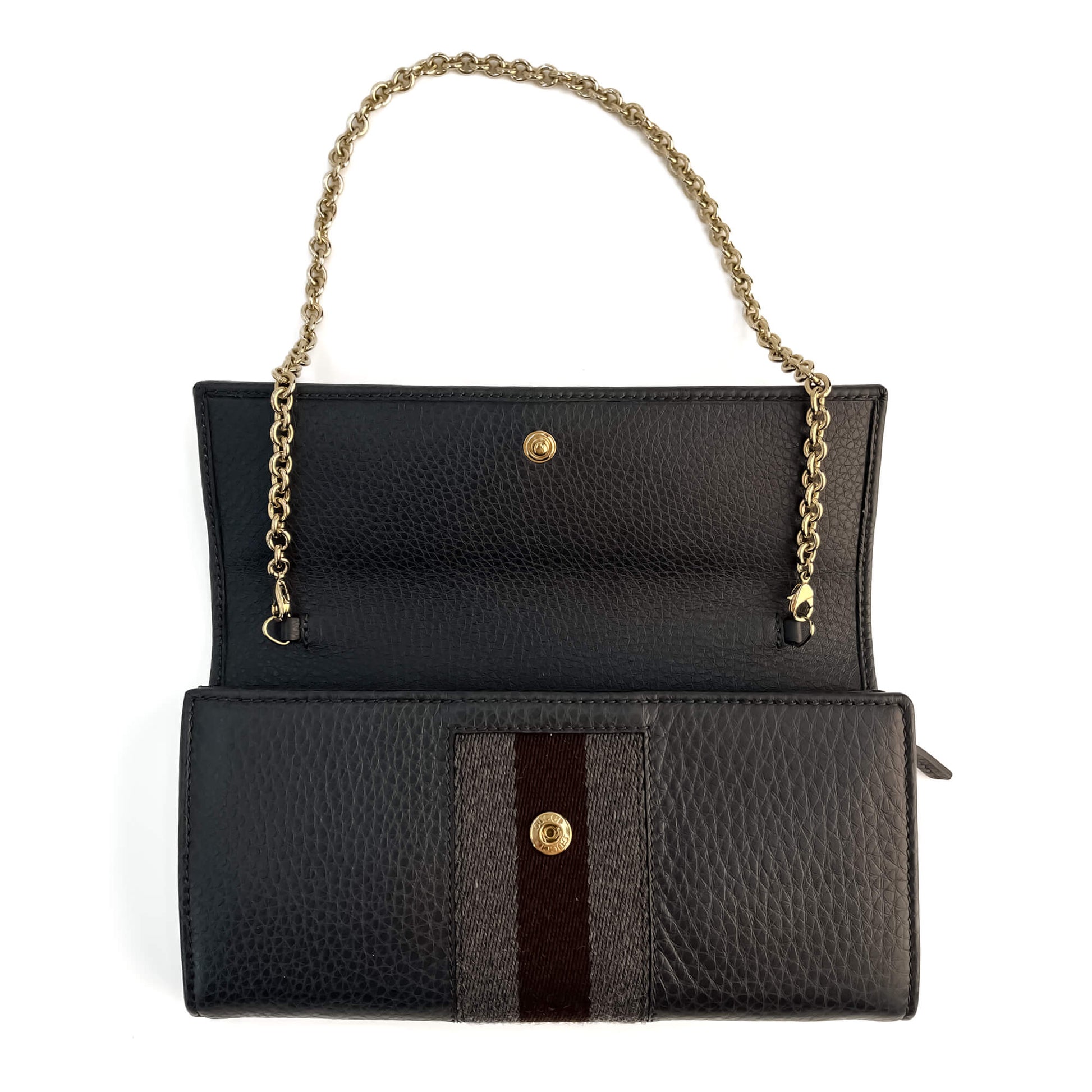 Second hand Gucci Horsebit Web Leather Wallet on Chain Handbag Grey - Tabita Bags