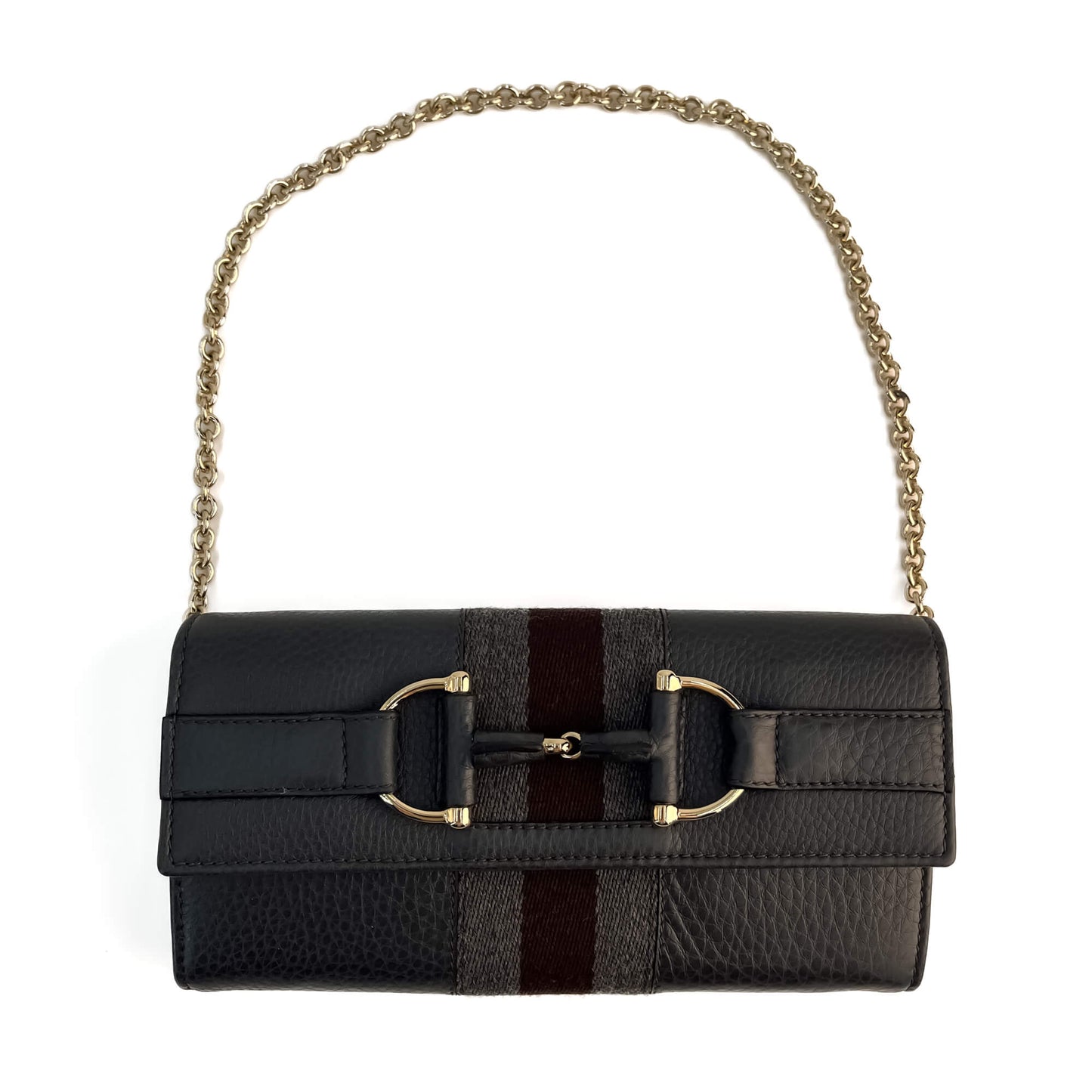 Second hand Gucci Horsebit Web Leather Wallet on Chain Handbag Grey - Tabita Bags