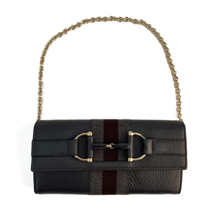 Second hand Gucci Horsebit Web Leather Wallet on Chain Handbag Grey - Tabita Bags