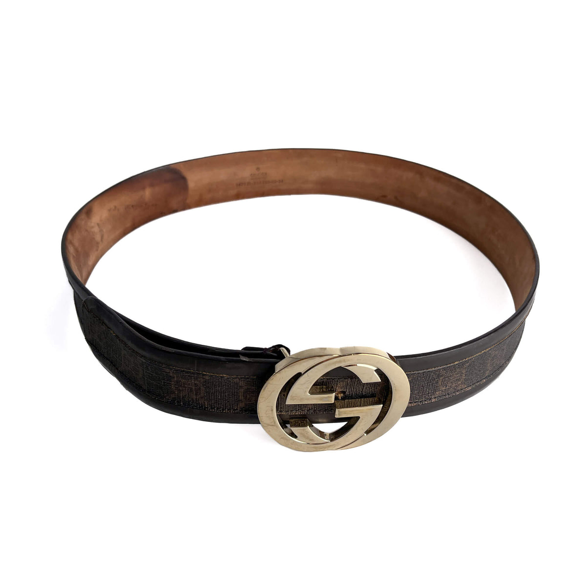 Second hand Gucci Interlocking GG Leather Wide Belt 85/34 Brown - Tabita Bags