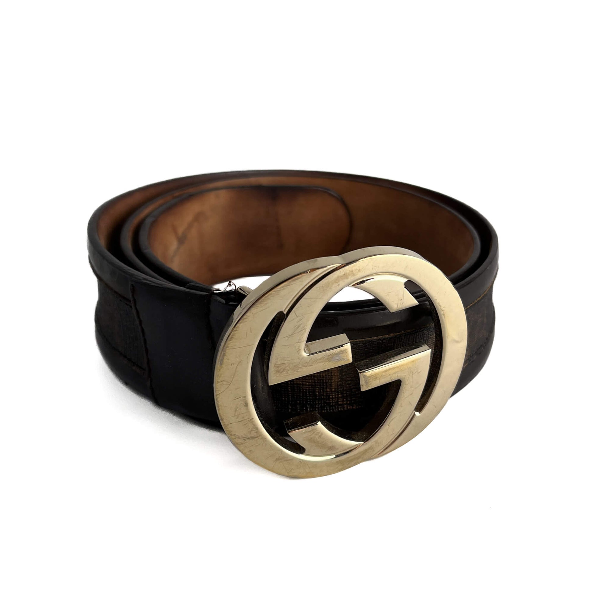 Gucci Interlocking GG Leather Wide Belt 85/34 Brown Tabita Bags