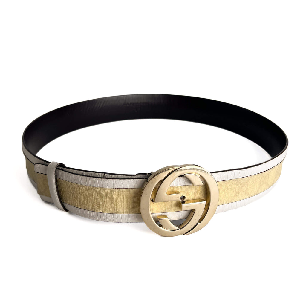 Second hand Gucci Interlocking GG Leather Wide Belt 90/36 Off - White - Tabita Bags