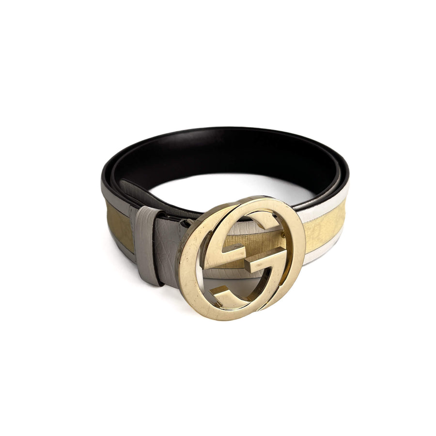 Second hand Gucci Interlocking GG Leather Wide Belt 90/36 Off - White - Tabita Bags
