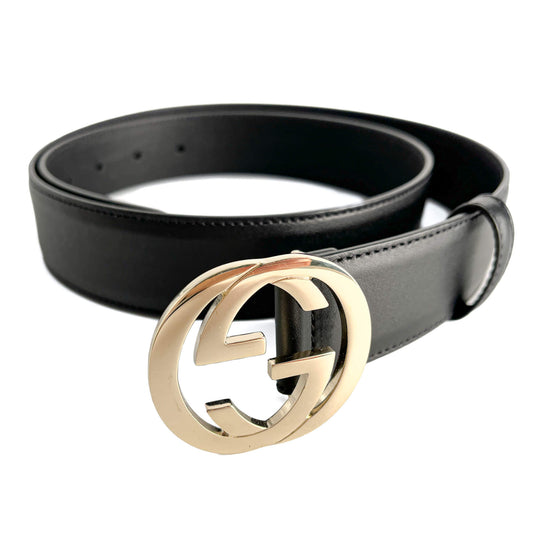 Second hand Gucci Interlocking Leather Medium Belt 95/38 Black - Tabita Bags
