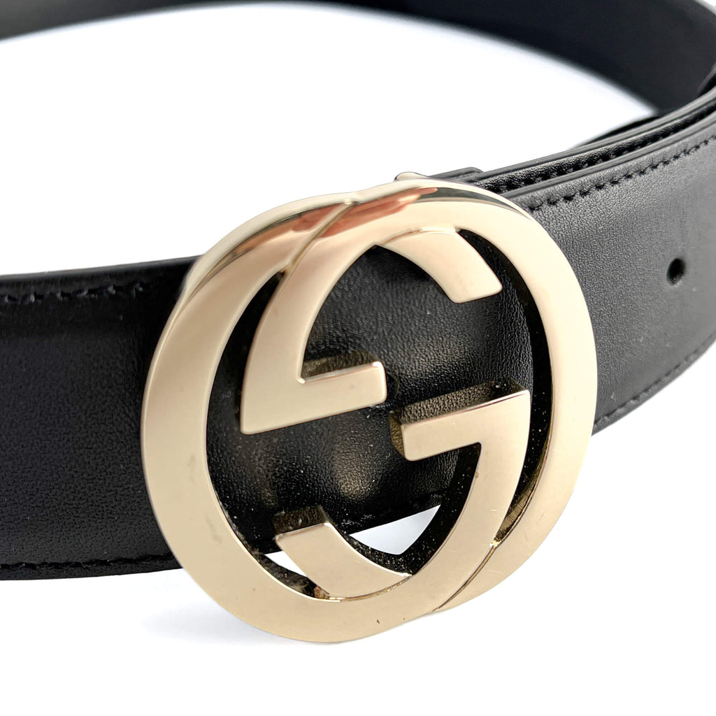 Second hand Gucci Interlocking Leather Medium Belt 95/38 Black - Tabita Bags