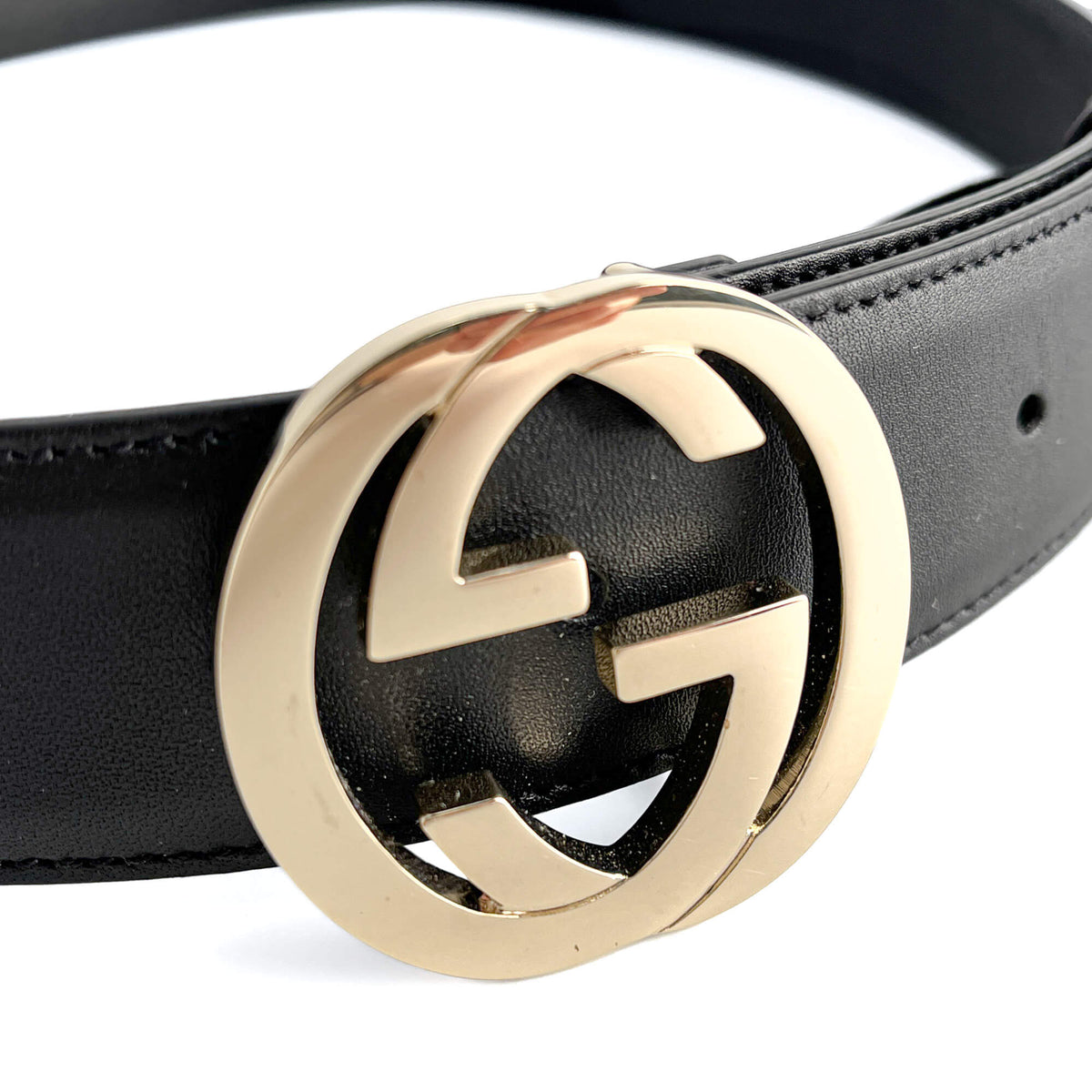 Second hand Gucci Interlocking Leather Medium Belt 95/38 Black - Tabita Bags