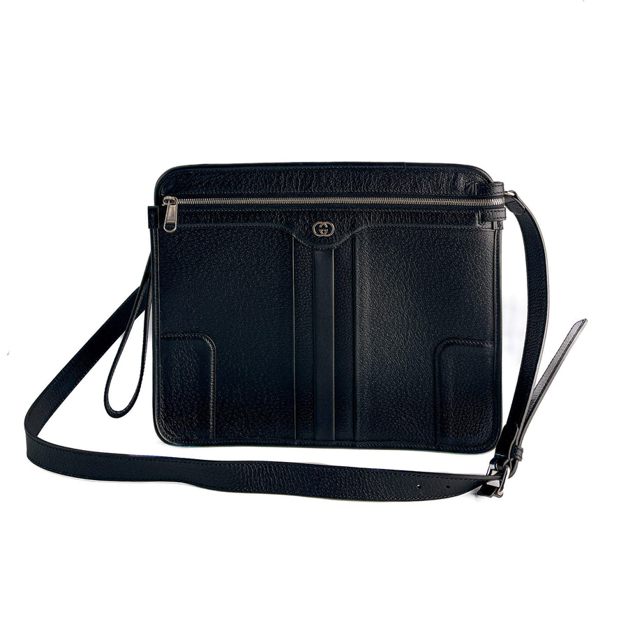 Second hand Gucci Interlocking Leather Messenger Crossbody Black - Tabita Bags