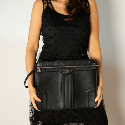 Second hand Gucci Interlocking Leather Messenger Crossbody Black - Tabita Bags