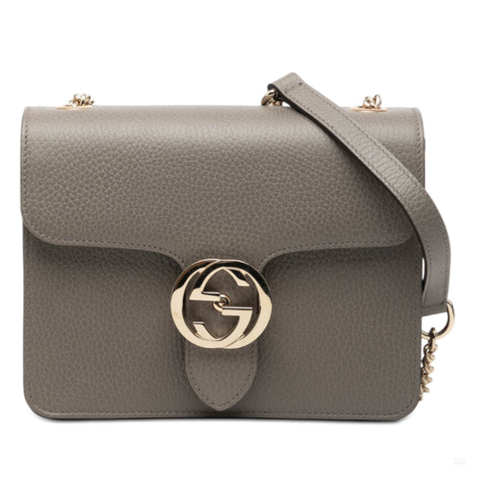 Second hand Gucci Interlocking Small Calf Leather Flap Shoulder Bag Grey - Tabita Bags