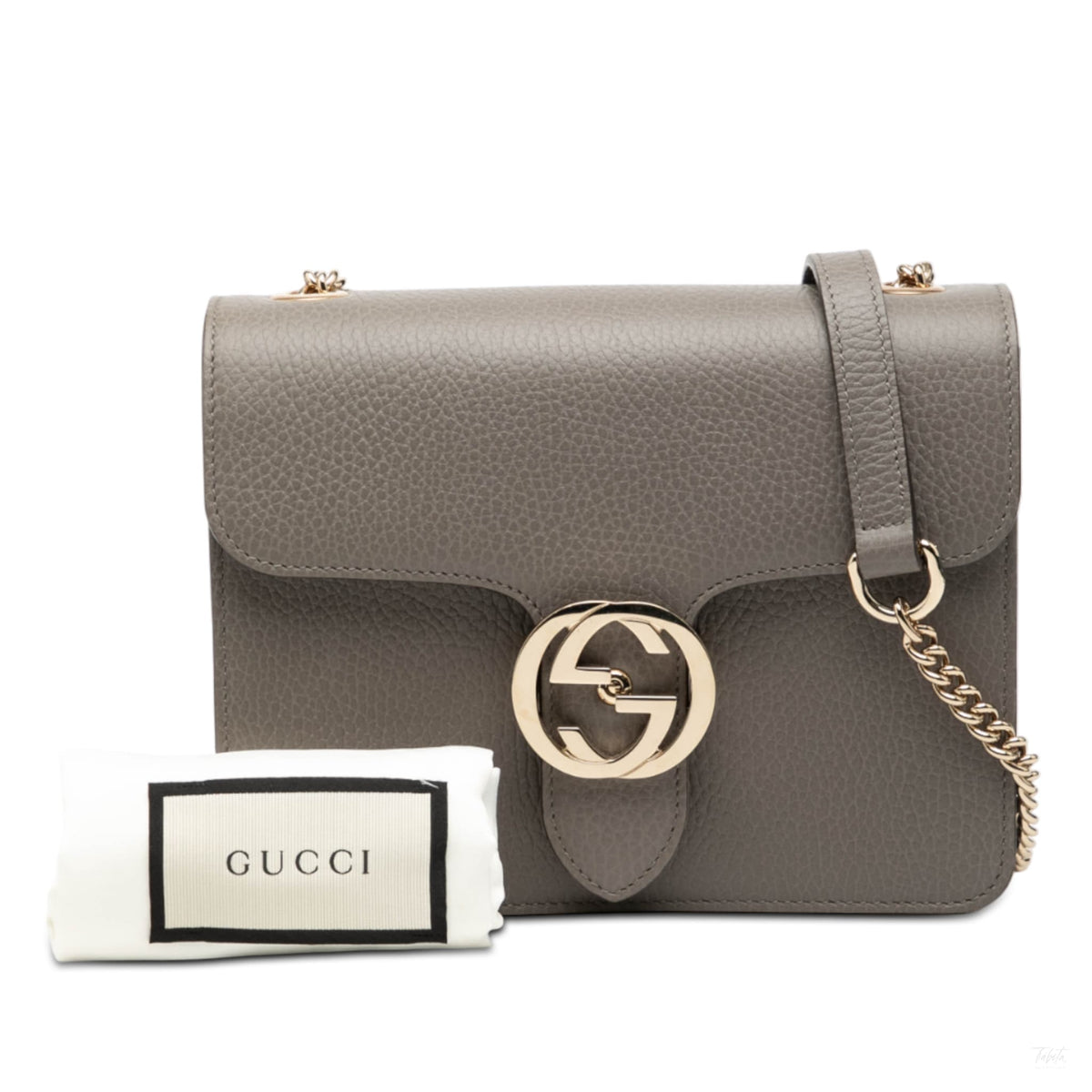 Second hand Gucci Interlocking Small Calf Leather Flap Shoulder Bag Grey - Tabita Bags