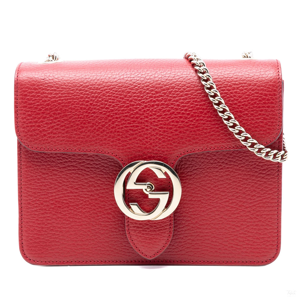 Second hand Gucci Interlocking Small Calf Leather Flap Shoulder Bag Red - Tabita Bags